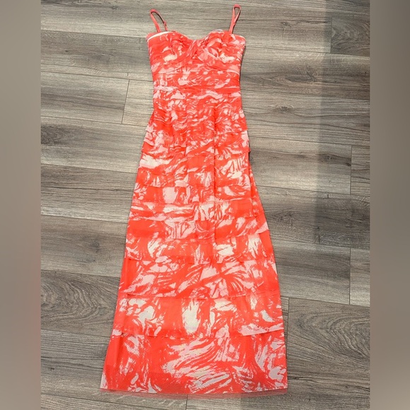 NWOT BCBGMaxAzria Erika Chiffon Layered Tiered Orange Maxi Dress Size 2 - Picture 4 of 10